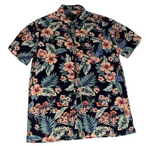 21 Men Navy blue floral Hawaiian shirt with flower print